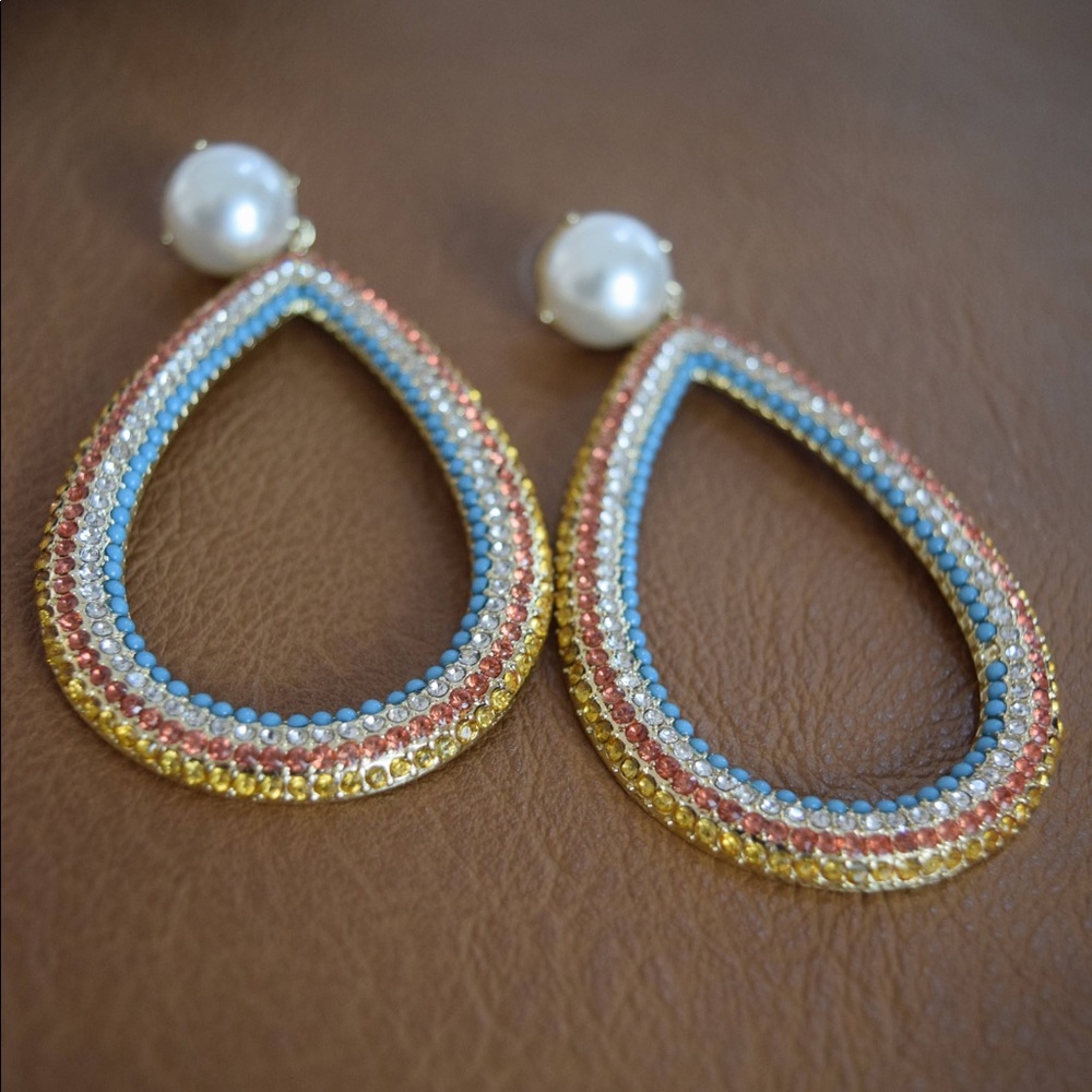 Rainbow & Pearl Hoop Earrings